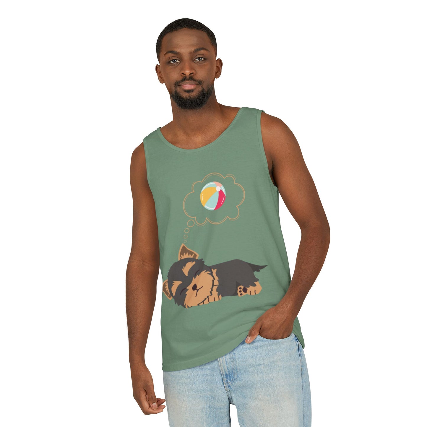 Cute Dog Dreaming Tank Top - Unisex Garment-Dyed Summer Wear