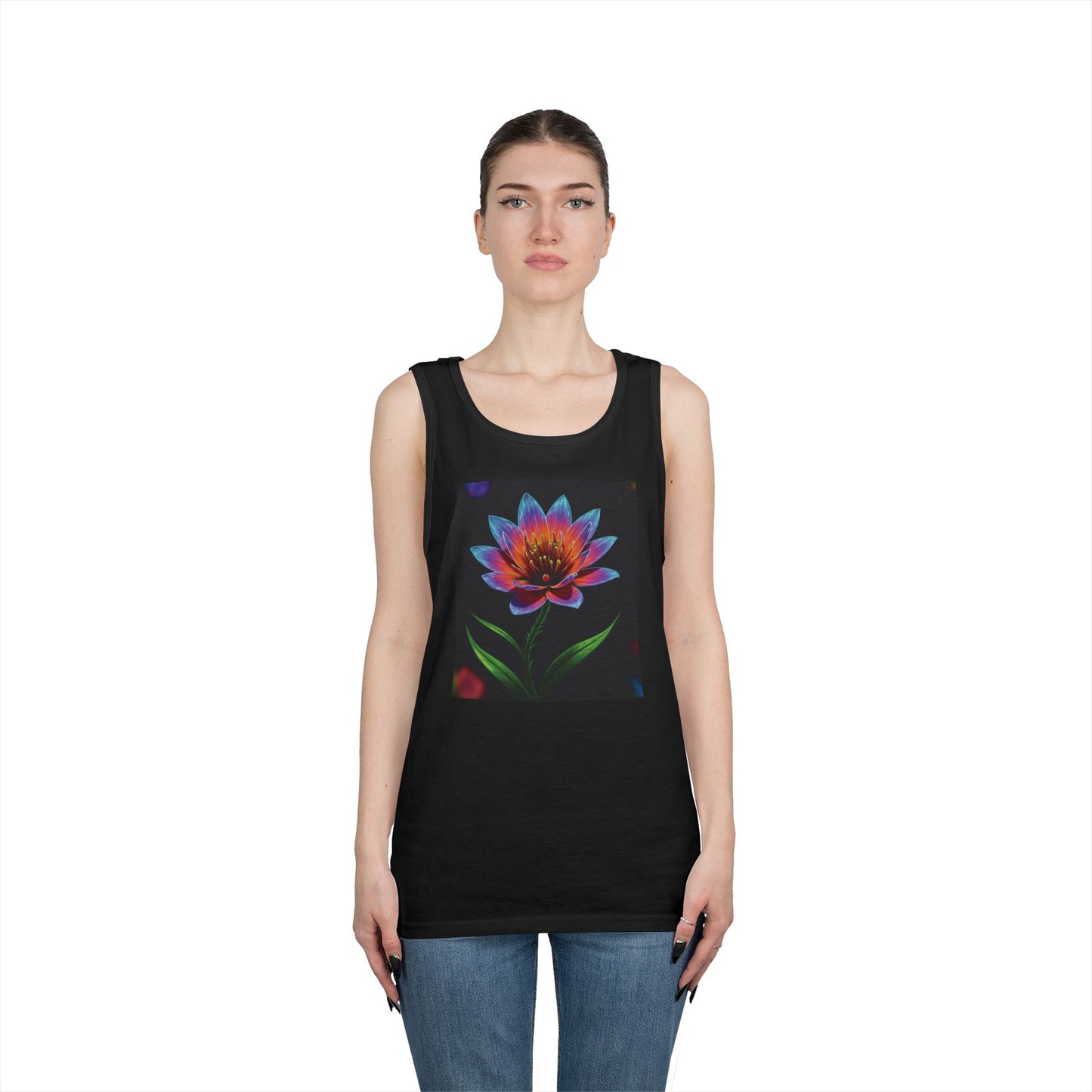 Vibrant Floral Unisex Heavy Cotton Tank Top - Perfect for Summer and Festivities