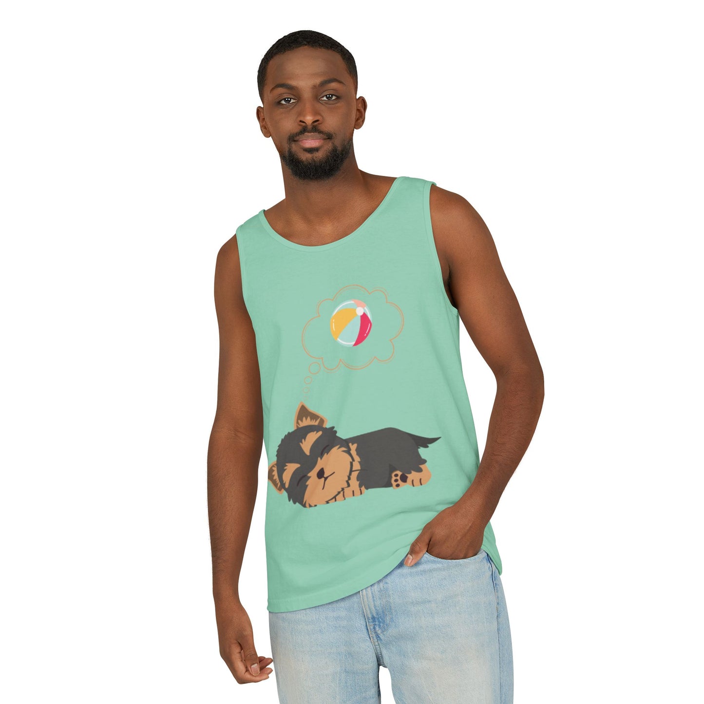 Cute Dog Dreaming Tank Top - Unisex Garment-Dyed Summer Wear