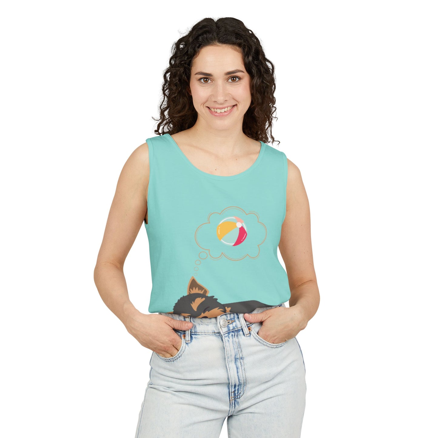 Cute Dog Dreaming Tank Top - Unisex Garment-Dyed Summer Wear