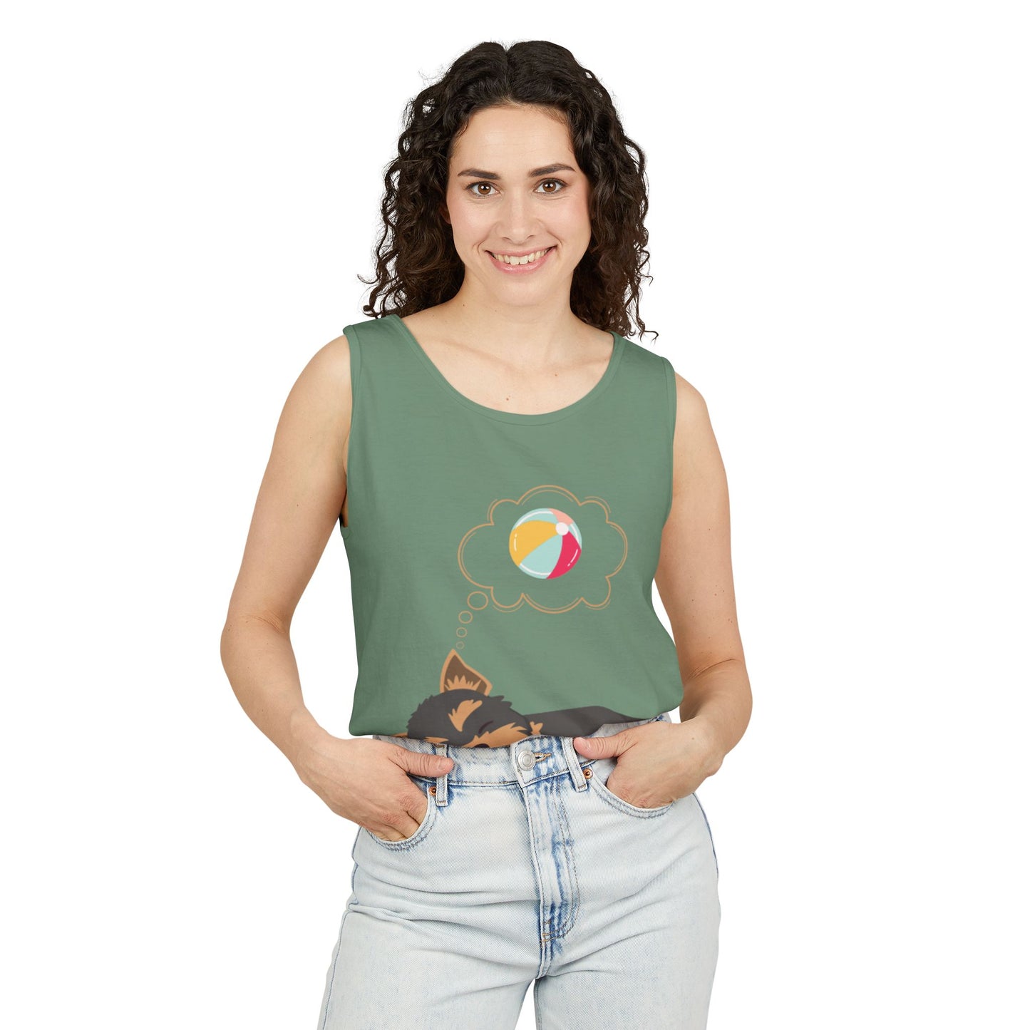 Cute Dog Dreaming Tank Top - Unisex Garment-Dyed Summer Wear