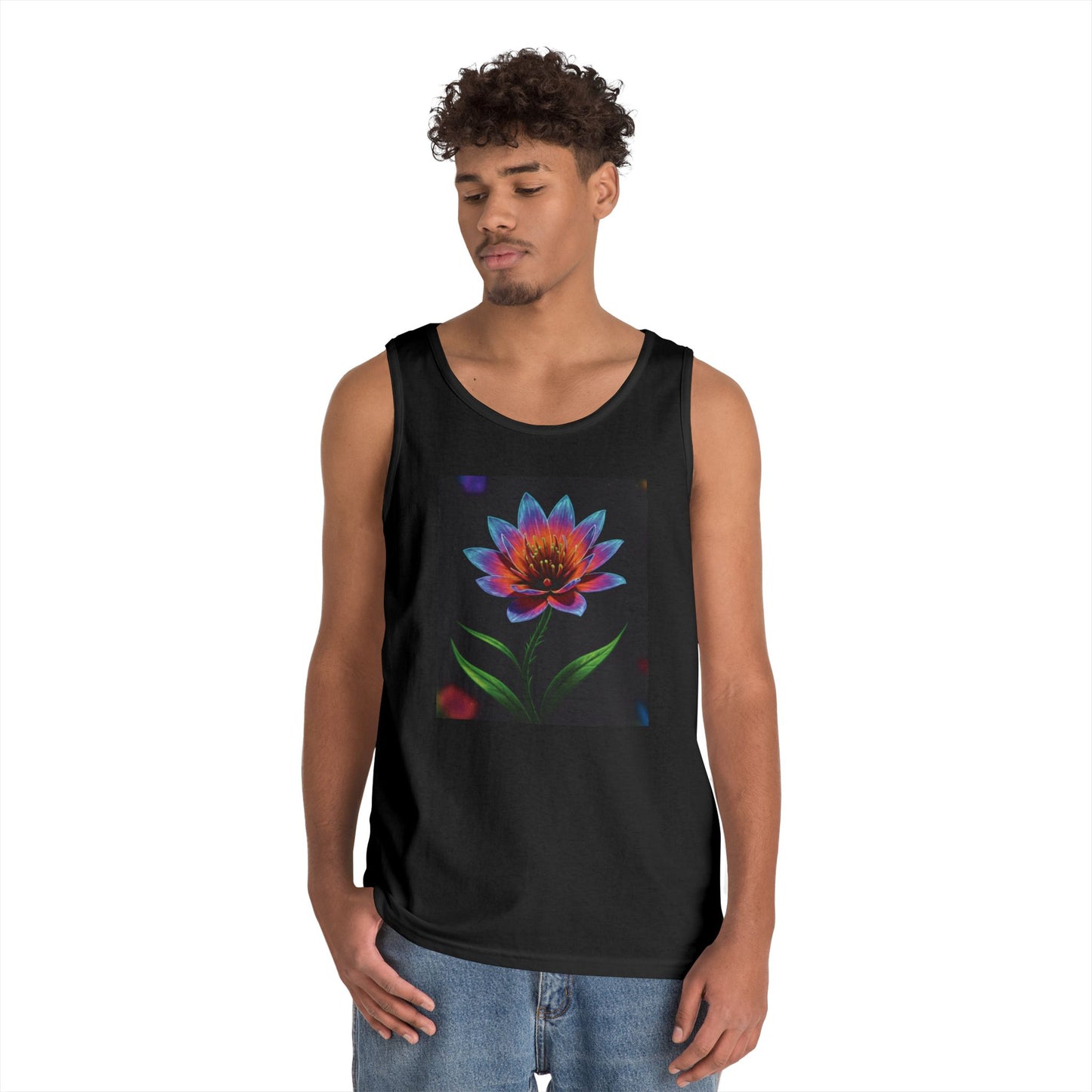 Vibrant Floral Unisex Heavy Cotton Tank Top - Perfect for Summer and Festivities