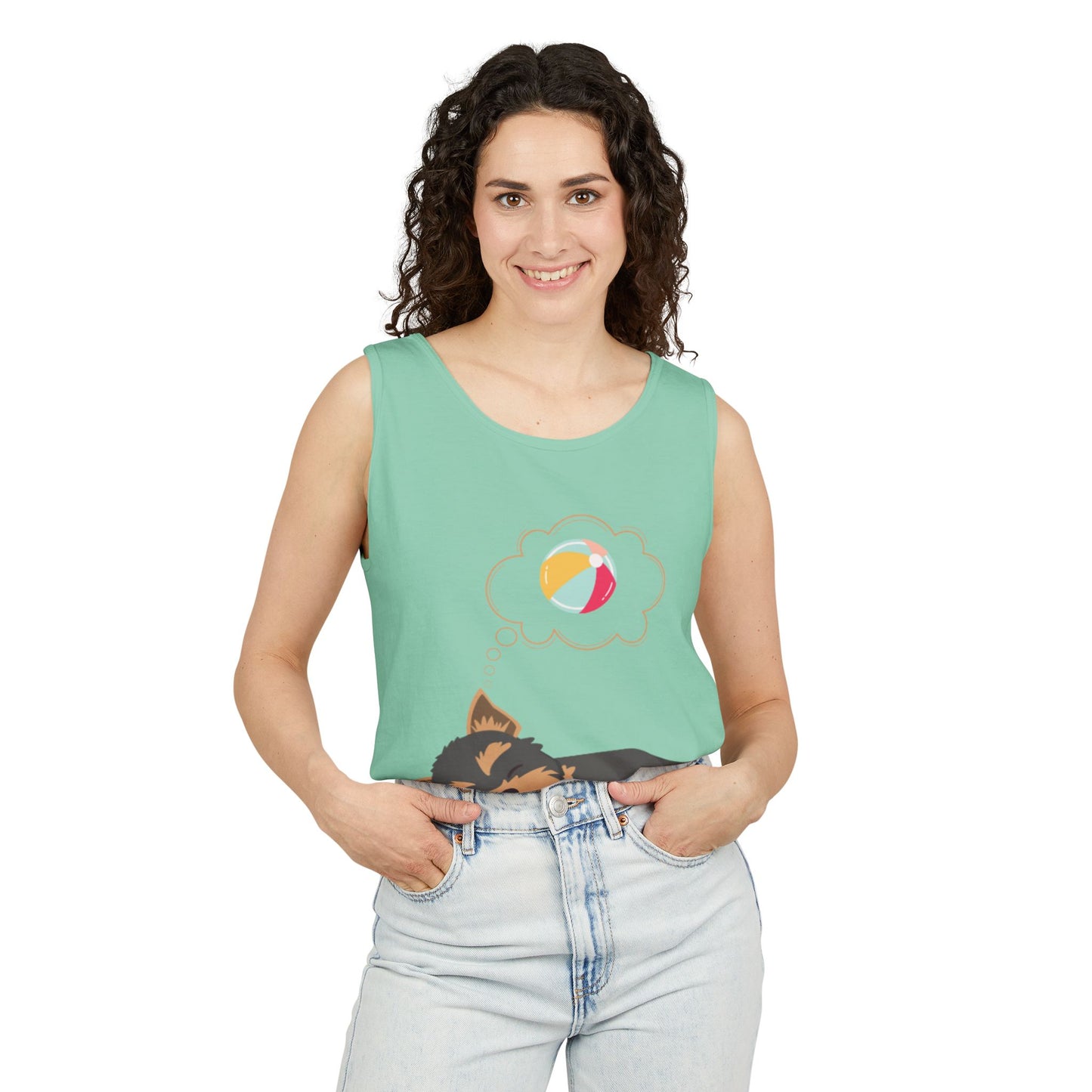 Cute Dog Dreaming Tank Top - Unisex Garment-Dyed Summer Wear