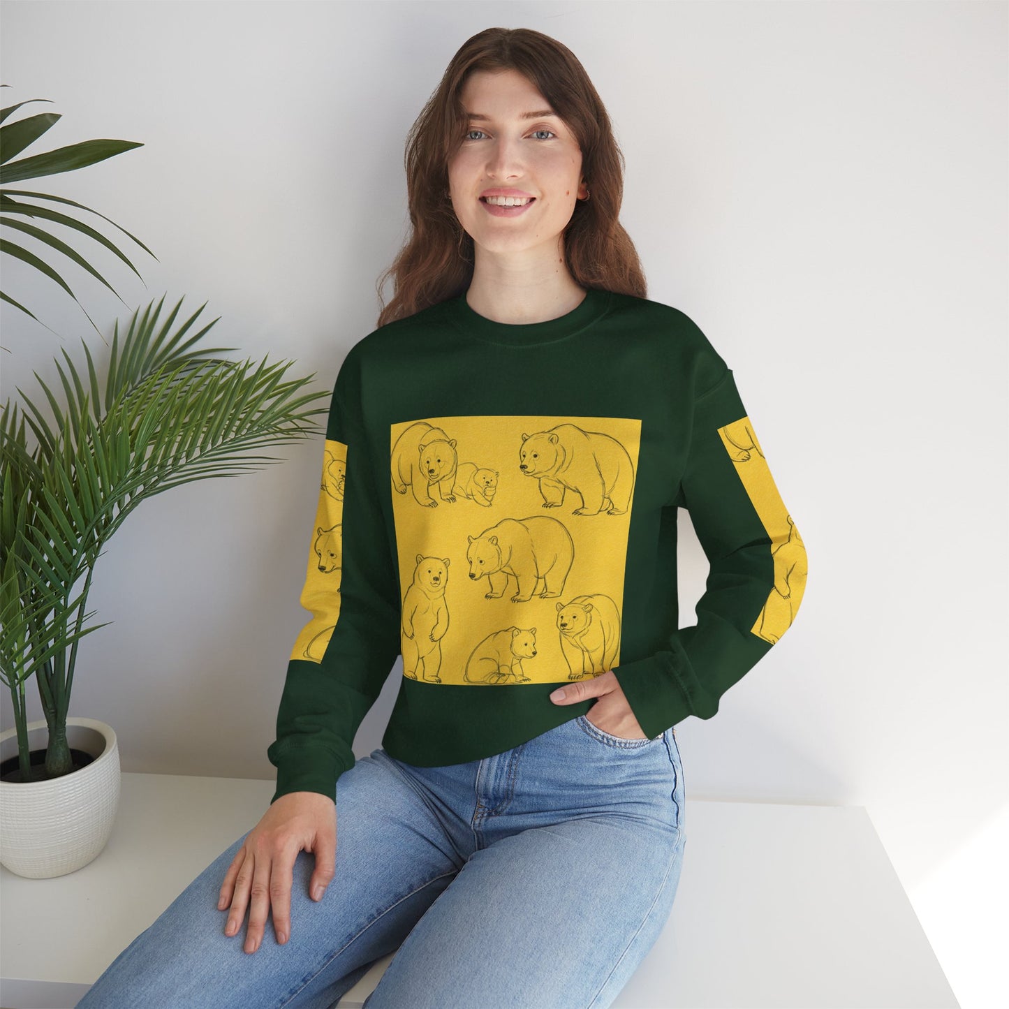 Cozy Bear Illustration Crewneck Sweatshirt - Unisex Heavy Blend