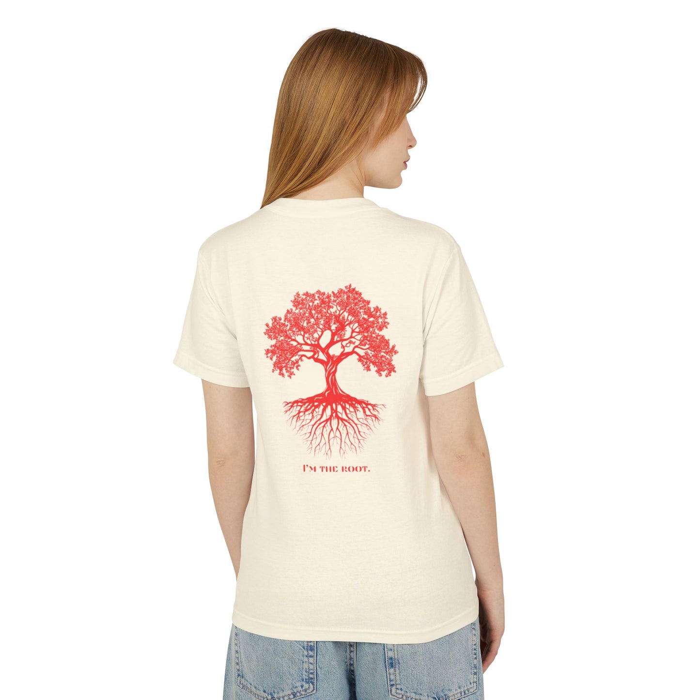 Unisex Heavyweight Cotton Tee - 'I'm the Root' Red Tree Design