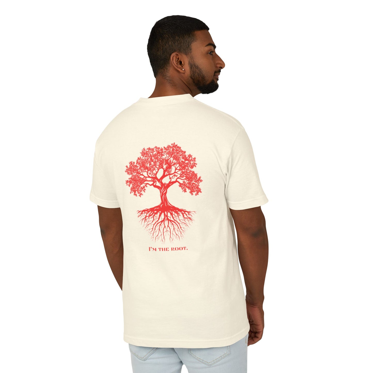 Unisex Heavyweight Cotton Tee - 'I'm the Root' Red Tree Design
