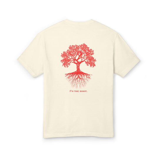 Unisex Heavyweight Cotton Tee - 'I'm the Root' Red Tree Design