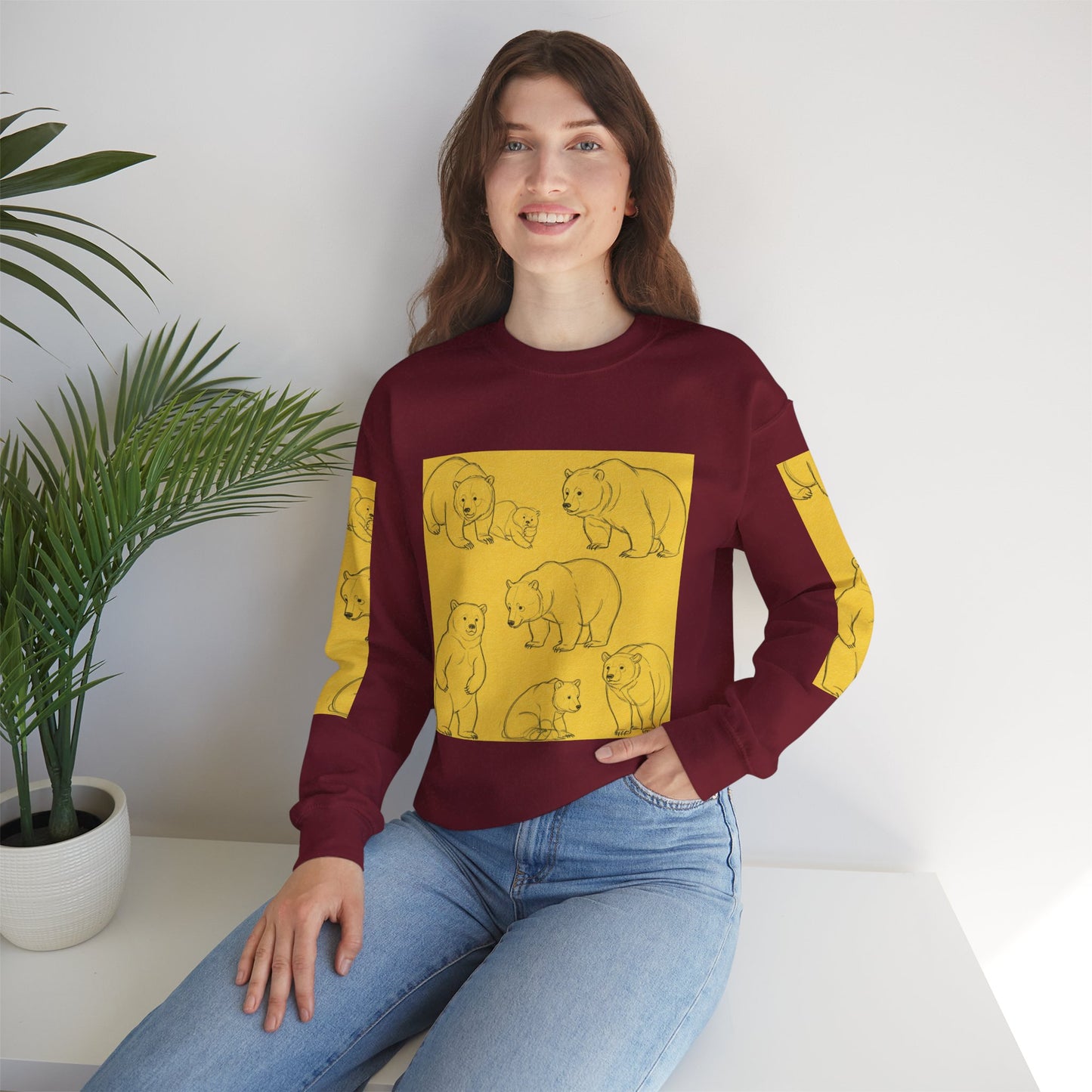 Cozy Bear Illustration Crewneck Sweatshirt - Unisex Heavy Blend