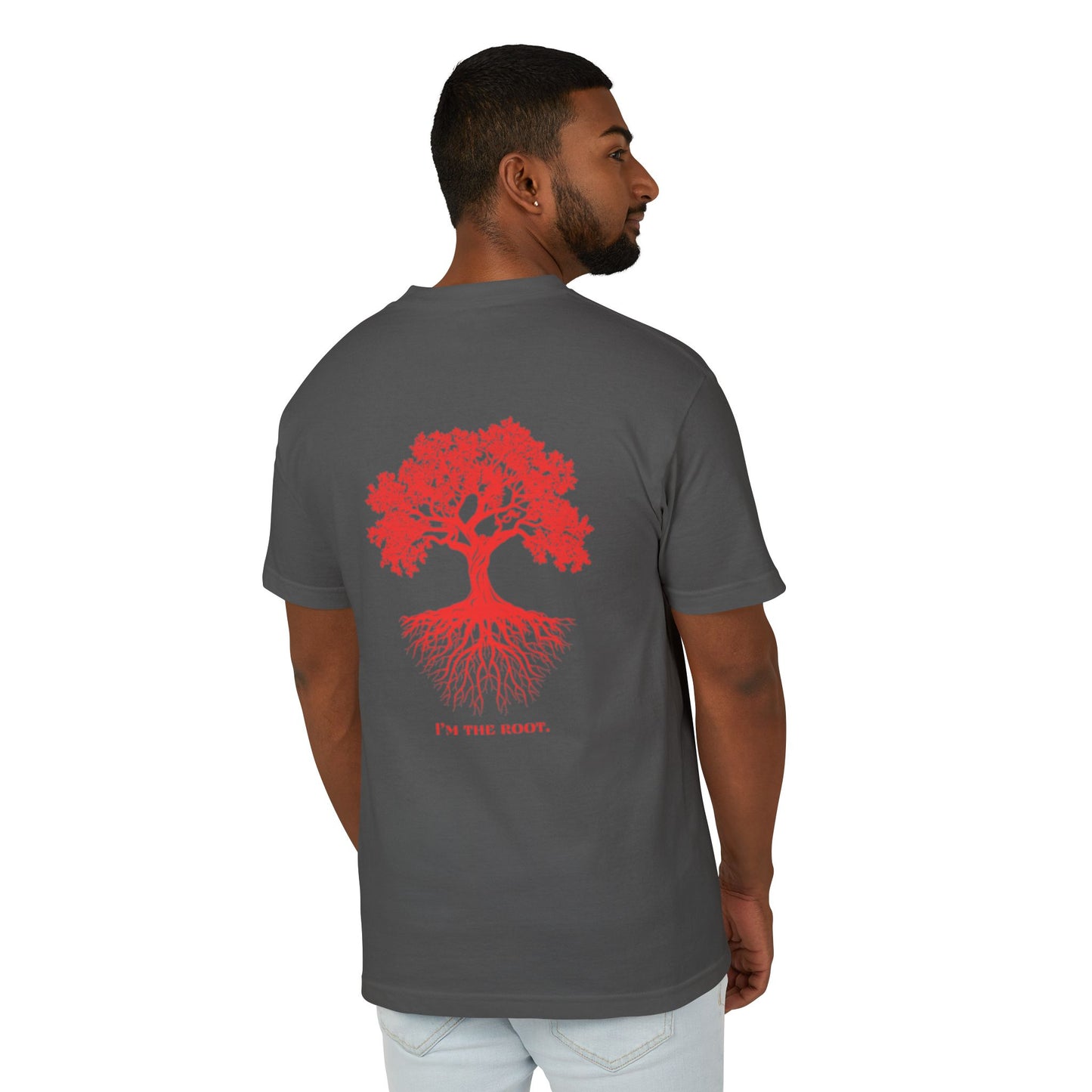 Unisex Heavyweight Cotton Tee - 'I'm the Root' Red Tree Design