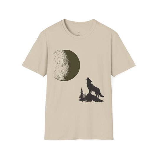 Wolf Howling at Moon Unisex Softstyle T-Shirt - Perfect for Nature Lovers